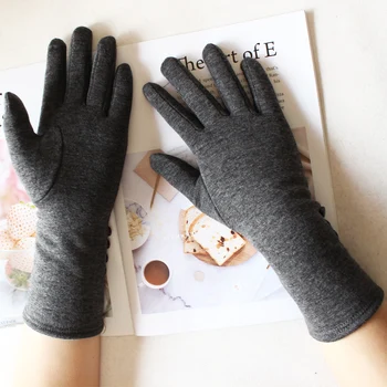 Новые женские Длинные Хлопчатобумажные перчатки, цветной трикотаж с сенсорным экраном, плюс бархатные толстые рукава для сохранения тепла зимой, варежки