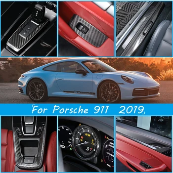 Для Porsche 911 992 2019-22022 Внутренняя дверь из настоящего Углеродного волокна, Центральная панель управления, Накладка на порог, Наклейки, Аксессуары