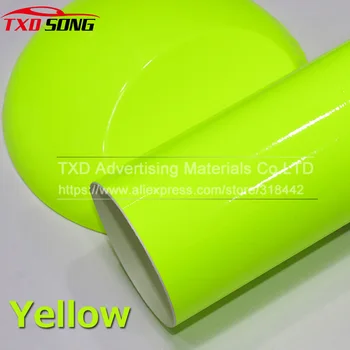 Премиум автомобильный стайлинг глянцевая флуоресцентная Желтая Виниловая наклейка глянцевая флуоресцентная желтая Виниловая обертка самоклеющиеся наклейки