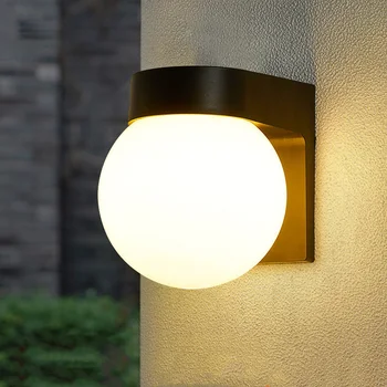 Сферический Наружный настенный светильник IP65, водонепроницаемый, Молочный, Круглый Настенный светильник для сада, двора, коридора, Пластиковый внешний светильник