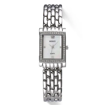 Роскошные кварцевые женские часы BERNY, прямоугольный бренд из нержавеющей стали, кожаные водонепроницаемые часы для платья, Женские наручные часы