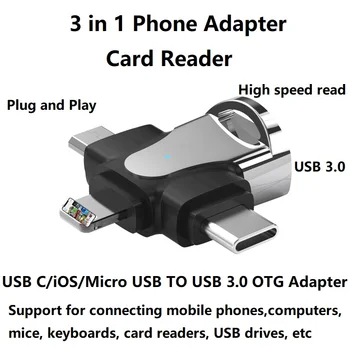 Адаптер Lightning от мужчины к женщине USB 3 в 1 OTG адаптер для iPhone Type C Разъем Micro USB-порта 3.0 флэш-накопитель мыши клавиатура