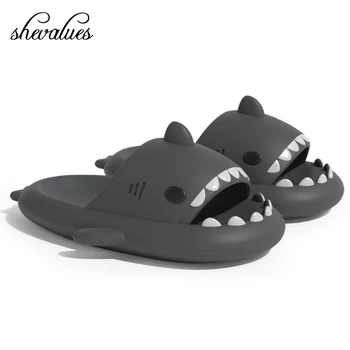 Shevalues/ милые тапочки с акулами Для женщин, мужчин, уличные модные пляжные шлепанцы с акулами, нескользящие толстые сандалии для ванной, пара обуви