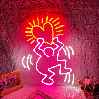 Keith Haring Love Art Neon для Свадеб, Изготовленная на Заказ Неоновая Светодиодная Бизнес-Вывеска, Вечерние Украшения, Висящие на Стене, Подарок для Подруги