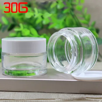 50шт 30 г Прозрачных стеклянных баночек для крема янтарная косметическая упаковка для ухода за кожей с черно-белой пластиковой крышкой