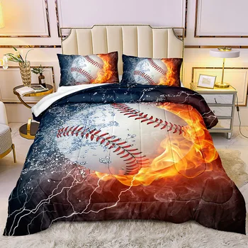 Комплект постельного белья для бейсбола, комплект постельного белья для мальчиков и девочек, 3 предмета, Красно-черный комплект одеял для баскетбола, 3D Обновленный принт 