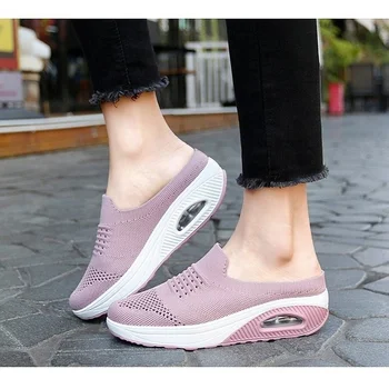 2022 Новая женская обувь, Повседневные сандалии с увеличенной подушкой, Нескользящие сандалии на платформе для женщин, дышащие сетчатые уличные тапочки для прогулок