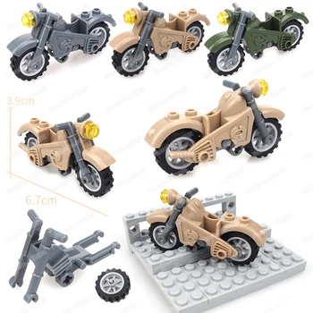Военный кавалерийский двухколесный мотоцикл, строительный блок, фигурки Второй мировой войны, боевое снаряжение, модель детских рождественских подарков, игрушки для мальчиков