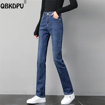 Классические Прямые джинсы с высокой талией, Женские Весенние облегающие джинсовые брюки, базовые Ковбойские брюки-карандаш, Повседневные Ковбойские брюки Оверсайз 32