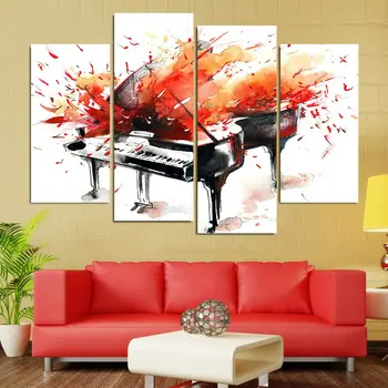 Без рамки 4 шт Абстрактный акварельный всплеск Пианино Настенное Искусство Холст Плакаты Картины Домашний декор для украшения гостиной
