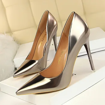 Роскошная женская обувь На высоком каблуке 10 см, тонкие металлические каблуки, черные пикантные тонкие туфли, вечерние туфли, Свадебные туфли, обувь для работы