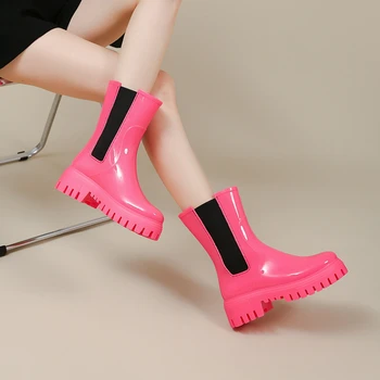 Непромокаемые ботинки, Женская Водонепроницаемая Резиновая обувь, Новые Поступления, Дизайнерские ботинки 