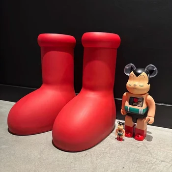 NQY/ красные ботинки на толстой подошве, с большим круглым носком, на плоской резиновой подошве, без шнуровки, ботинки с героями мультфильмов, женская мужская обувь для прогулок, милые весенние детские ботинки