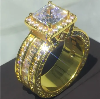 Великолепное Женское Золотое кольцо с белым и синим драгоценным камнем и кристаллами, Обручальное кольцо Принцессы с Цирконом для Новобрачных, ювелирные изделия для помолвки, подарок на Годовщину