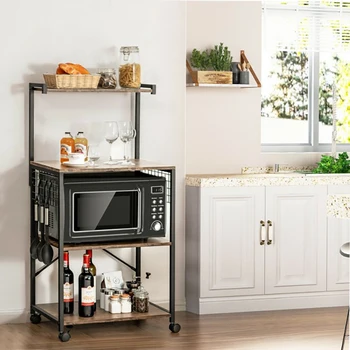 4-Уровневая Кухонная стойка для выпечки на колесиках, Стеллаж для хранения, Полка-органайзер для спальни, гостиной, кухни