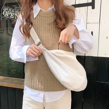 Пустая холщовая сумка-мессенджер, женская осенне-зимняя сумка большой емкости, студенческая сумка на одно плечо с диагональю в виде клецки, белая тканевая сумка