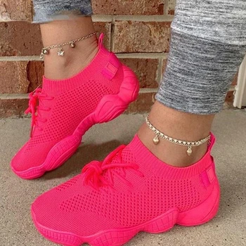 Женская вулканизированная обувь, сетчатые кроссовки для женщин, летняя дышащая повседневная модная спортивная женская обувь размера Плюс 44