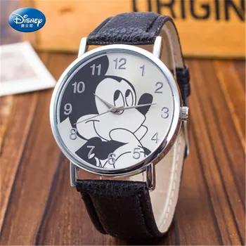 Кварцевые наручные часы Disney с Микки Маусом, модные простые детские часы в корейском стиле для мальчиков и девочек, водонепроницаемая пряжка для часов