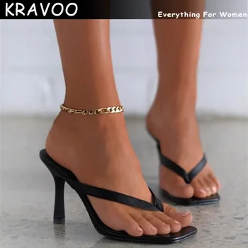Женская обувь KRAVOO, Вьетнамки, женские сандалии, Женские тапочки на высоком каблуке, Однотонная Повседневная обувь, Пляжное Лето 2023, Новая обувь