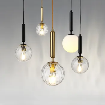 Современная подвесная лампа для спальни, Скандинавские креативные светодиодные подвесные потолочные светильники для гостиной, кухни, Стеклянный Шар, Прикроватные лампы