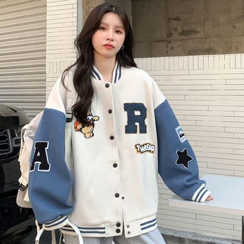 Бейсбольная форма с вышитыми буквами в стиле ретро, осенне-зимняя новая Свободная универсальная куртка в корейском стиле, женская мода ins
