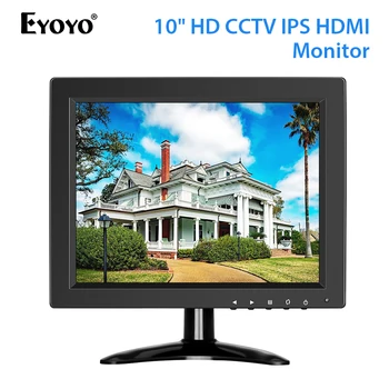 Eyoyo 10-дюймовый Монитор Видеонаблюдения Безопасности Маленький Портативный HDMI ЖК-монитор IPS HD 1024x768 4:3 с BNC VGA AV Входом для ПК Raspberry