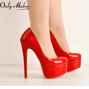 Onlymaker/ Женские туфли-лодочки на платформе и очень высоком каблуке-шпильке с круглым носком без застежки для свадебной вечеринки, модные туфли Большого размера