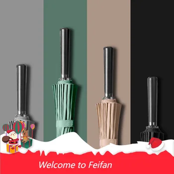 Feifan-Большой мужской зонт с длинной ручкой, 24 косточки, Большой, с двойным усилением, Штормостойкий, для трех человек, Черный, Ветрозащитный