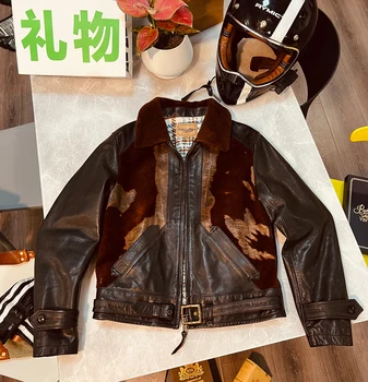 CDH1980 Азиатский размер, высококачественная натуральная японская лошадиная кожа и мех, Тонкая классическая стильная куртка Grizzly Jacket