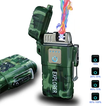 Водонепроницаемая USB Электронная зажигалка Перезаряжаемая Уличная электрическая Плазменно-дуговая зажигалка Power Display Touch Ignite Turbo Lighter