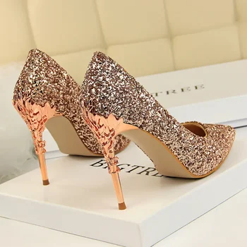 женские блестящие туфли-лодочки цвета: золотистый, серебристый, 2023, пикантные свадебные туфли на высоком каблуке с острым носком более 8 см, женские туфли-лодочки