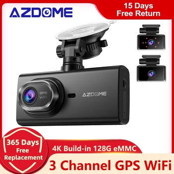 AZDOME M560 3-канальный видеорегистратор 2160P Автомобильный видеорегистратор Встроенная камера 128 ГБ eMMC Wi-fi GPS 24H Парковка Автоматический привод автомобиля Видеорегистратор