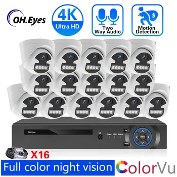 16CH 4K POE NVR Комплект Безопасности Цветная Камера Ночного Видения Система Двухстороннего Аудио IP AI Камера Наружного P2P Видеонаблюдения Комплект Видеонаблюдения
