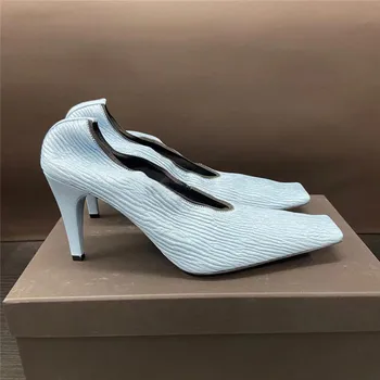 Обувь на высоком каблуке, Женские туфли-лодочки, Новая Модная Высококачественная Женская обувь с Квадратным Носком, Однотонные Вечерние туфли на тонком Каблуке, Женские Zapatos De Mujer