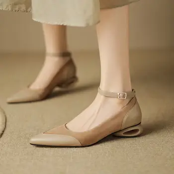 Размер 34-42, Удобная Высококачественная Женская обувь из натуральной кожи на каблуках, Модная Повседневная Однотонная обувь на высоком каблуке, удобная для ходьбы