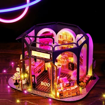Миниатюрный набор для кукольного домика DIY Casa с мебелью, Книжное кафе, Магазин, Кукольный домик в коттедже, игрушки для девочек, Взрослые, Рождественские подарки