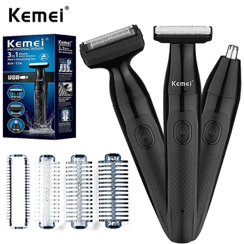 Kemei Моющаяся электробритва для лица и тела, триммер для бороды для мужчин, бритвенный станок для ухода за лысой головой, перезаряжаемый