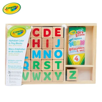 Crayola 32 шт., деревянные блоки с цифрами алфавита, развивающая игрушка для обучения счету Abc, включает деревянную коробку для хранения 04-0147