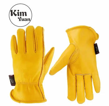 Рабочие перчатки KIM YUAN 1000 пара 008 из золотистой кожи для садоводства/Резки/Строительства/Мотоцикла, Мужские и Женские, с эластичным запястьем