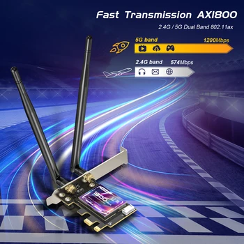WiFi6 1800 Мбит/с Беспроводная Сетевая карта 802.11ax 2,4 Г/5 ГГц Для Bluetooth 5,2 Двухдиапазонный Настольный PCIE Адаптер Win10/11 Высокой Скорости