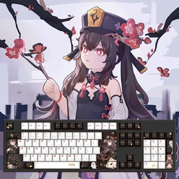 Игровые колпачки для клавиш Genshin Impact Hutao, украшение механической клавиатуры, Красота, Аниме-Колпачки для клавиш