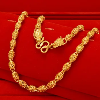 Мужские ожерелья из натурального золота 18 карат, 8 мм 60 см, Вьетнамская золотая полая бусина, колонна дракона, мужское ожерелье, ювелирные изделия из тонкого золота, подарки