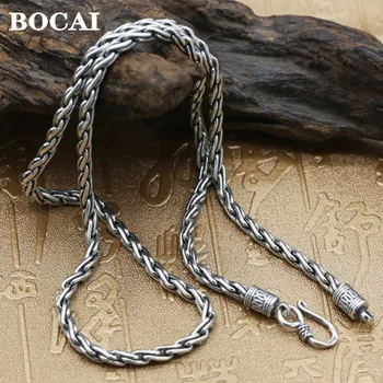 BOCAI Real s925 Серебряные Ювелирные Изделия Индивидуальность Винтажное Мужское Ожерелье 2021 Модная Цепочка Из Пеньковой Веревки Для Ключиц