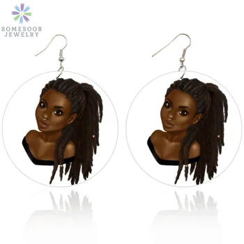 Длинные волосы в африканском стиле, серьги из натурального дерева, Черная художественная роспись с обеих сторон, Африканские украшения из дерева Для женщин, подарки для девочек