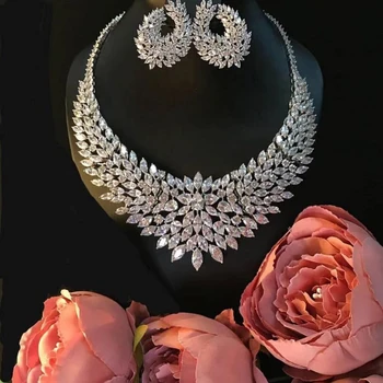 Funmode, Новый дизайн, роскошное ожерелье в форме капли воды из циркона AAA, набор подвесок для женщин, высококачественные вечерние украшения, свадебные F016K