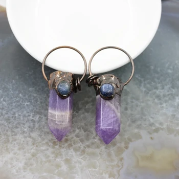 Энергетические аметисты, натуральный кварц, шестиугольные подвески в виде палочек, Целебный Фиолетовый кристалл, ожерелье в стиле античной латуни, ювелирные изделия 