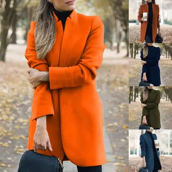 Модное повседневное пальто, Ветрозащитная куртка, Приталенное Длинное шерстяное пальто с открытой строчкой, теплое