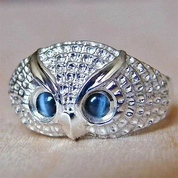 Милое кольцо с совой из горного хрусталя, голубые глаза, простой стиль, девушка, популярное кольцо, модные мужские ювелирные изделия, подарки, Регулируемые