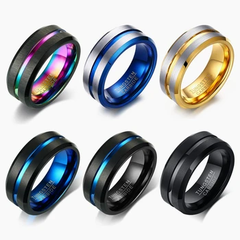FDLK Fashion Мужские кольца из матовой нержавеющей стали диаметром 8 мм с центральной канавкой, удобные обручальные кольца для мужских ювелирных изделий и подарков