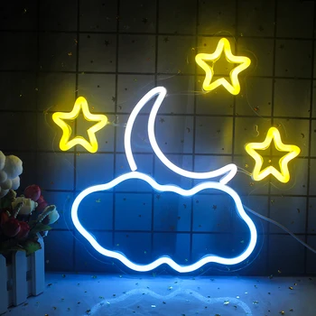 Неоновое освещение LED Луна Звезда Облако Дизайн Стены Искусство Декор комнаты с питанием от USB Неоновая вывеска для ночных ламп в спальне Kawaii Kids